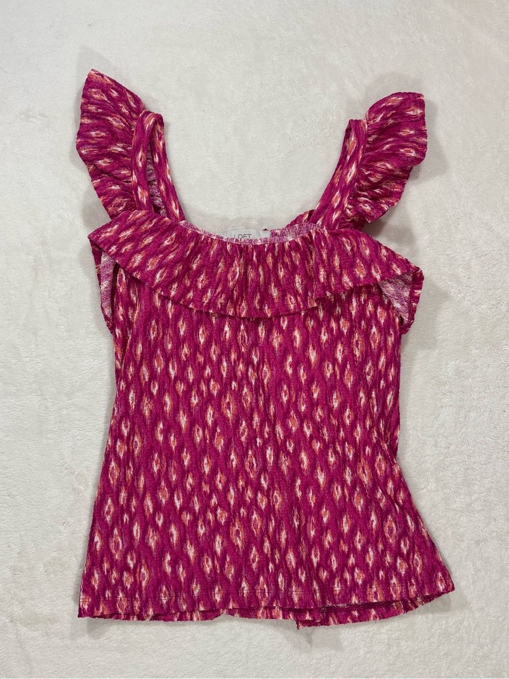 LOFT Ikat Ruffle Tank Top Pink Orange Small